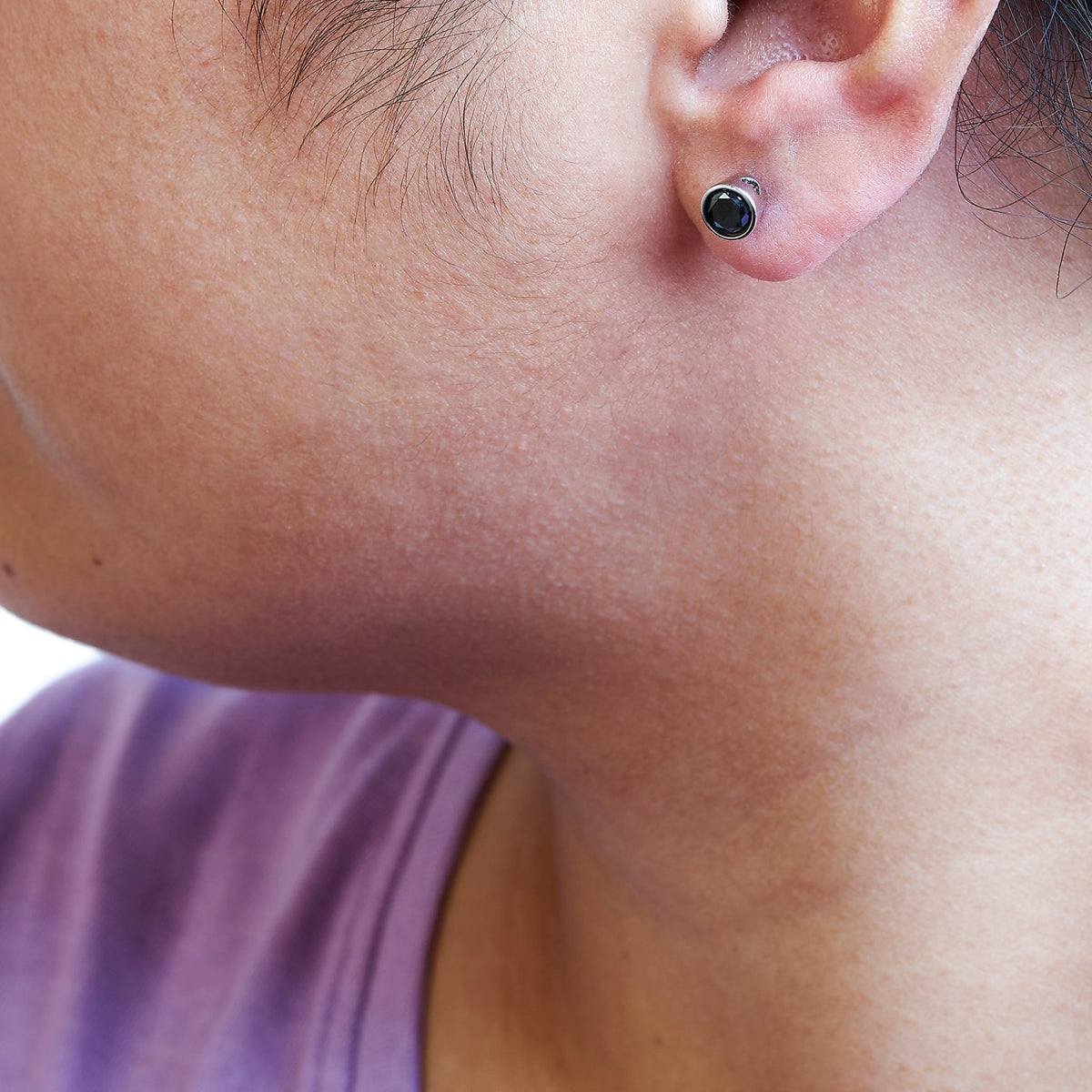 .925 Sterling Silver 4.00 Cttw Round Brilliant - Cut Black Diamond Bezel - Set Stud Earrings with Screw Backs (Fancy Color - Enhanced, I2 - I3 Clarity) - LinkagejewelrydesignLinkagejewelrydesign