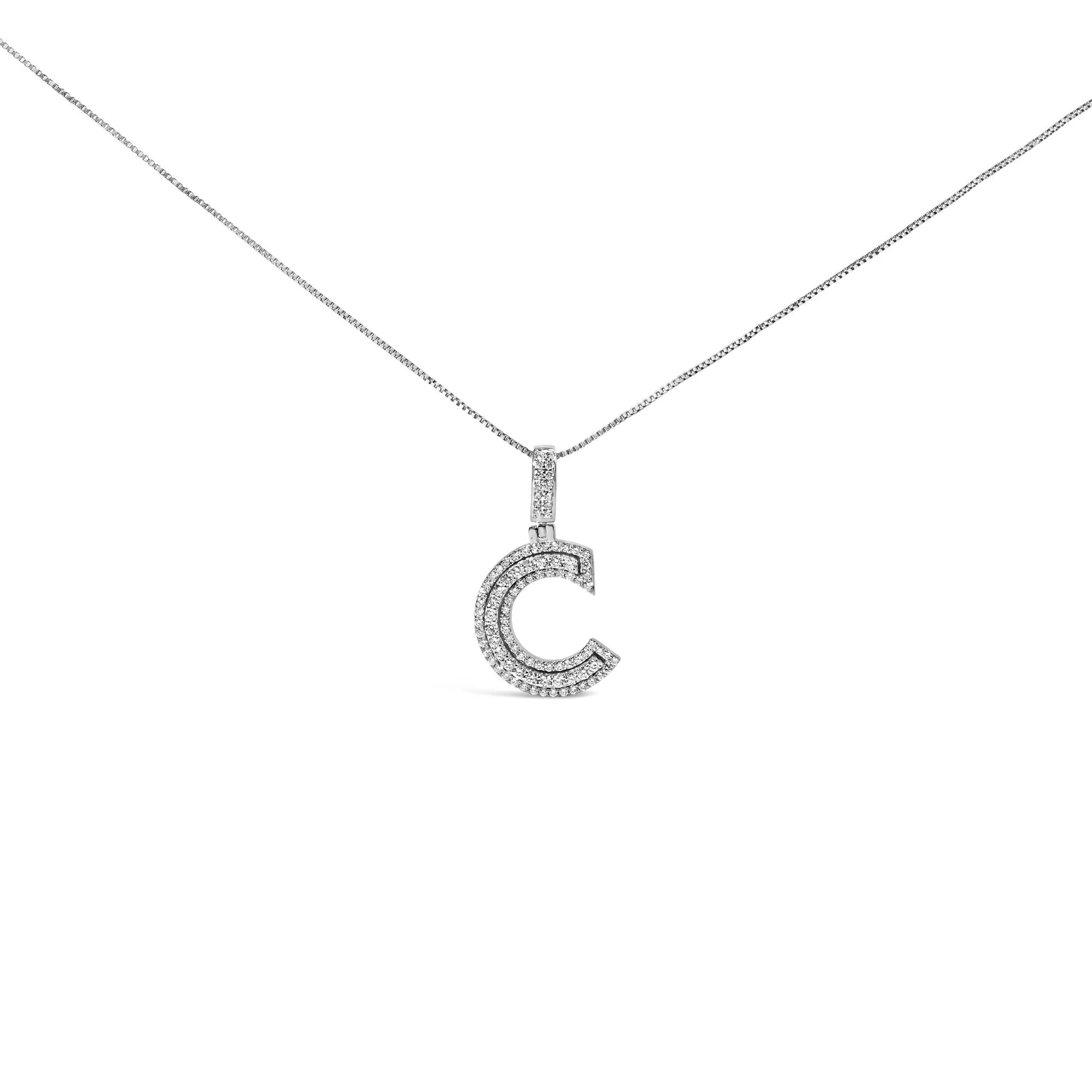 .925 Sterling Silver 4/5 Cttw Round Lab - Grown Diamond "C" Pendant Necklace - 18" (F - G Color, VS2 - SI1 Clarity) - LinkagejewelrydesignLinkagejewelrydesign
