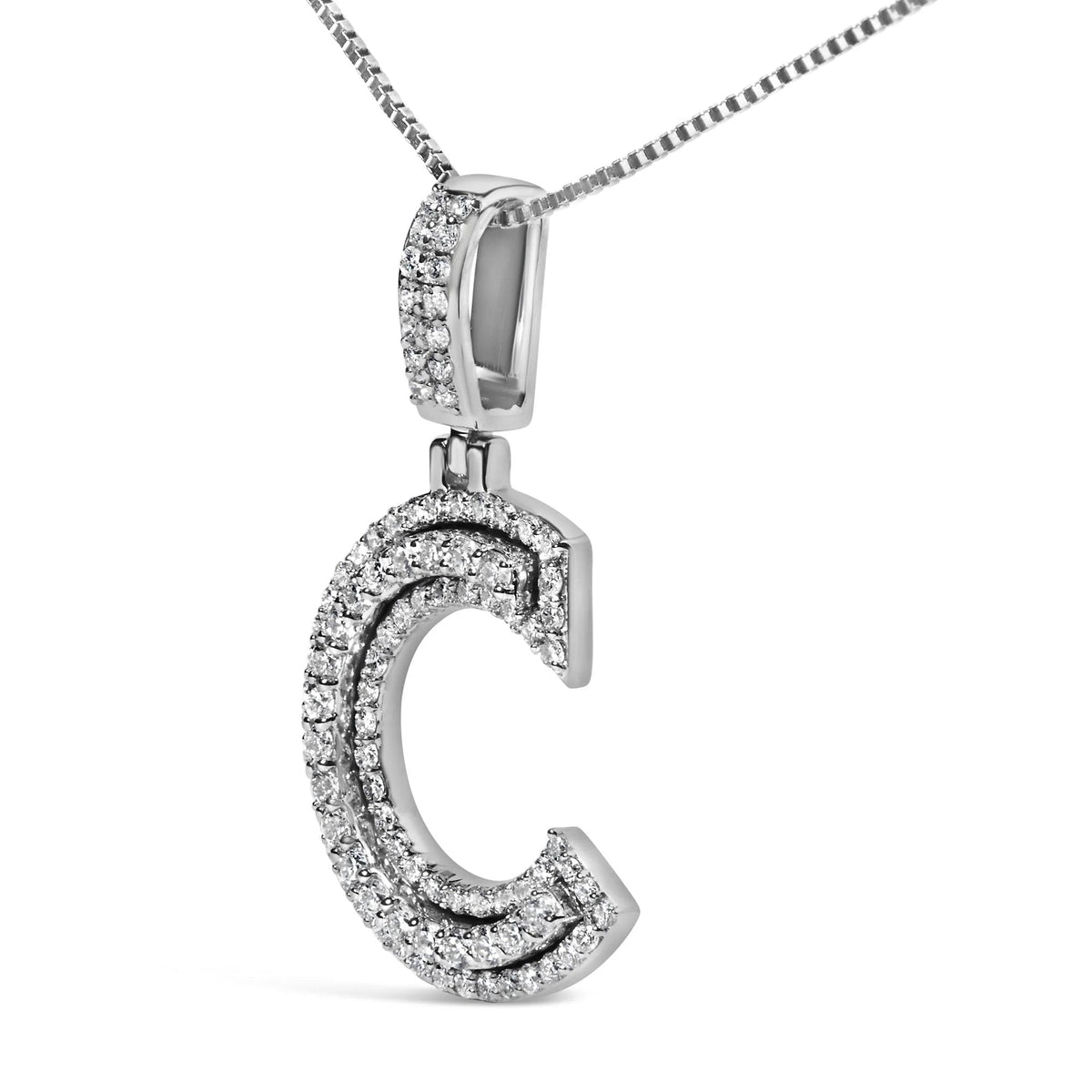 .925 Sterling Silver 4/5 Cttw Round Lab - Grown Diamond "C" Pendant Necklace - 18" (F - G Color, VS2 - SI1 Clarity) - LinkagejewelrydesignLinkagejewelrydesign