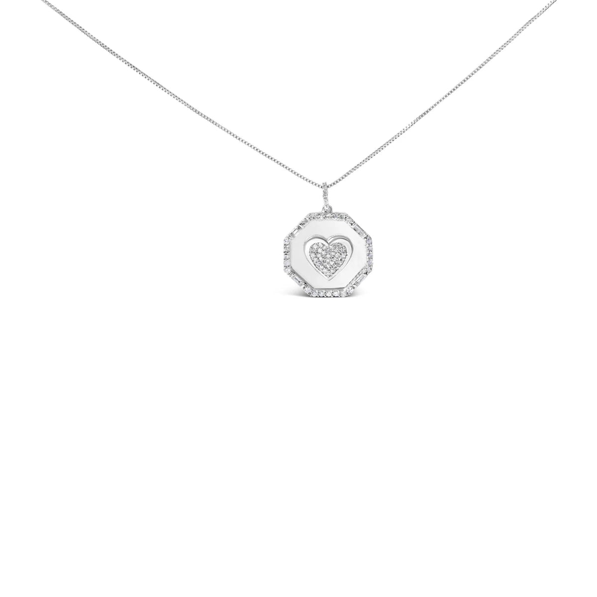 .925 Sterling Silver 5/8 Cttw Diamond Mirror Plate with Heart and Diamond Halo 18&quot; Pendant Necklace (H - I Color, I2 - I3 Clarity) - LinkagejewelrydesignLinkagejewelrydesign