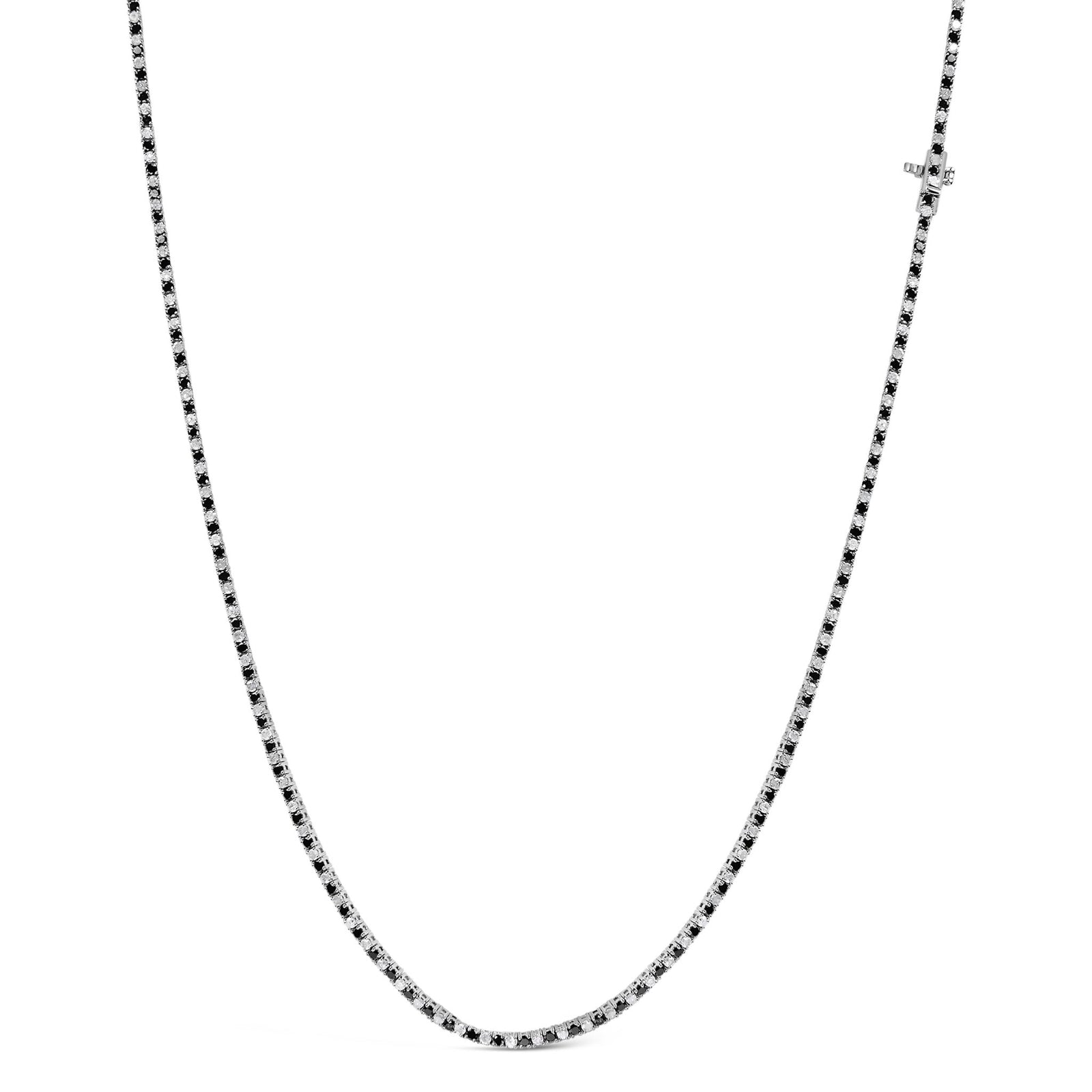 .925 Sterling Silver 7.0 Carat Alternating White and Black Diamond Tennis Necklace (Black/I - J Color, I2 - I3 Clarity) - 16 - 18" Inches - LinkagejewelrydesignLinkagejewelrydesign