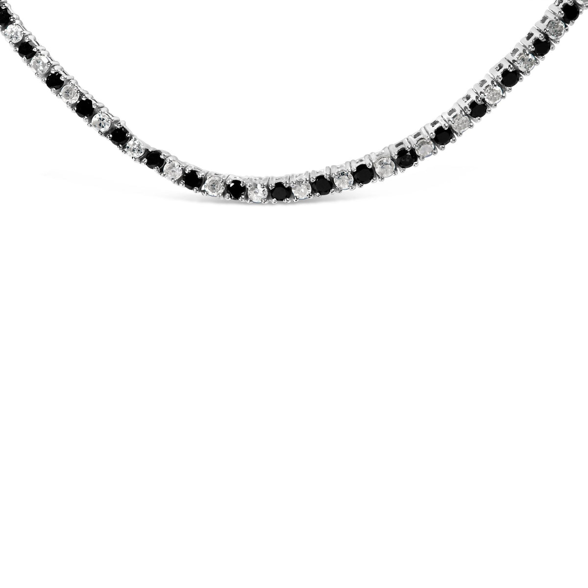 .925 Sterling Silver 7.0 Carat Alternating White and Black Diamond Tennis Necklace (Black/I - J Color, I2 - I3 Clarity) - 16 - 18&quot; Inches - LinkagejewelrydesignLinkagejewelrydesign