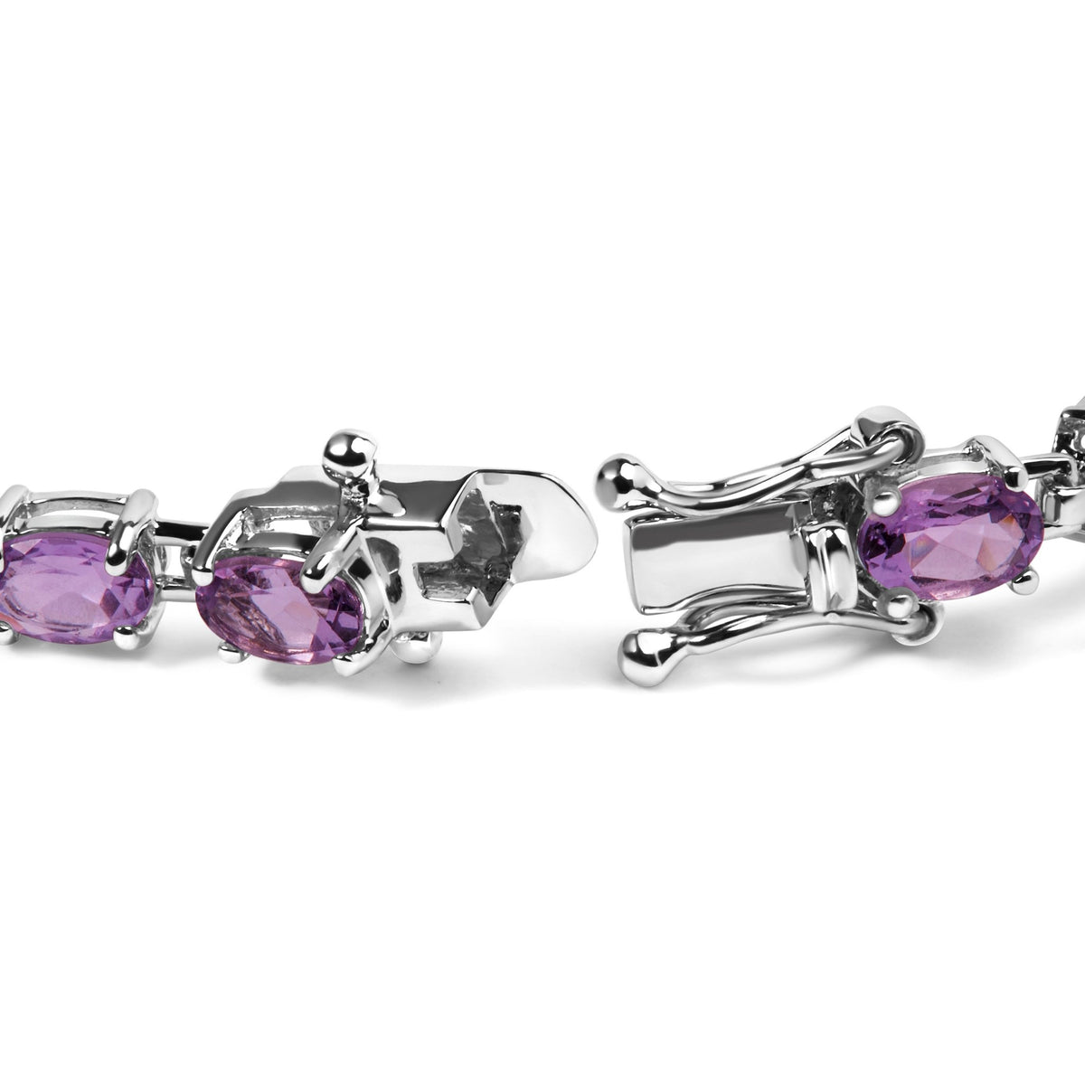 .925 Sterling Silver 8 1/2 Cttw Oval Shaped Purple Amethyst Link Bracelet - 7" Inches - LinkagejewelrydesignLinkagejewelrydesign