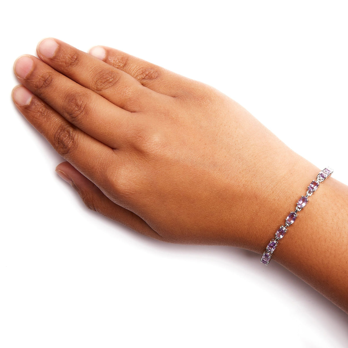 .925 Sterling Silver 8 1/2 Cttw Oval Shaped Purple Amethyst Link Bracelet - 7" Inches - LinkagejewelrydesignLinkagejewelrydesign