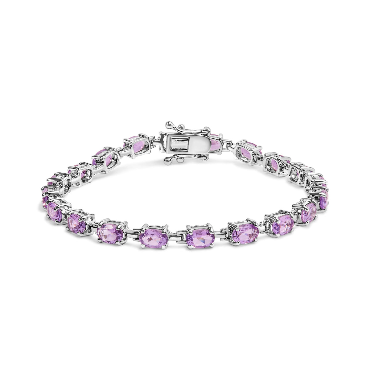 .925 Sterling Silver 8 1/2 Cttw Oval Shaped Purple Amethyst Link Bracelet - 7" Inches - LinkagejewelrydesignLinkagejewelrydesign