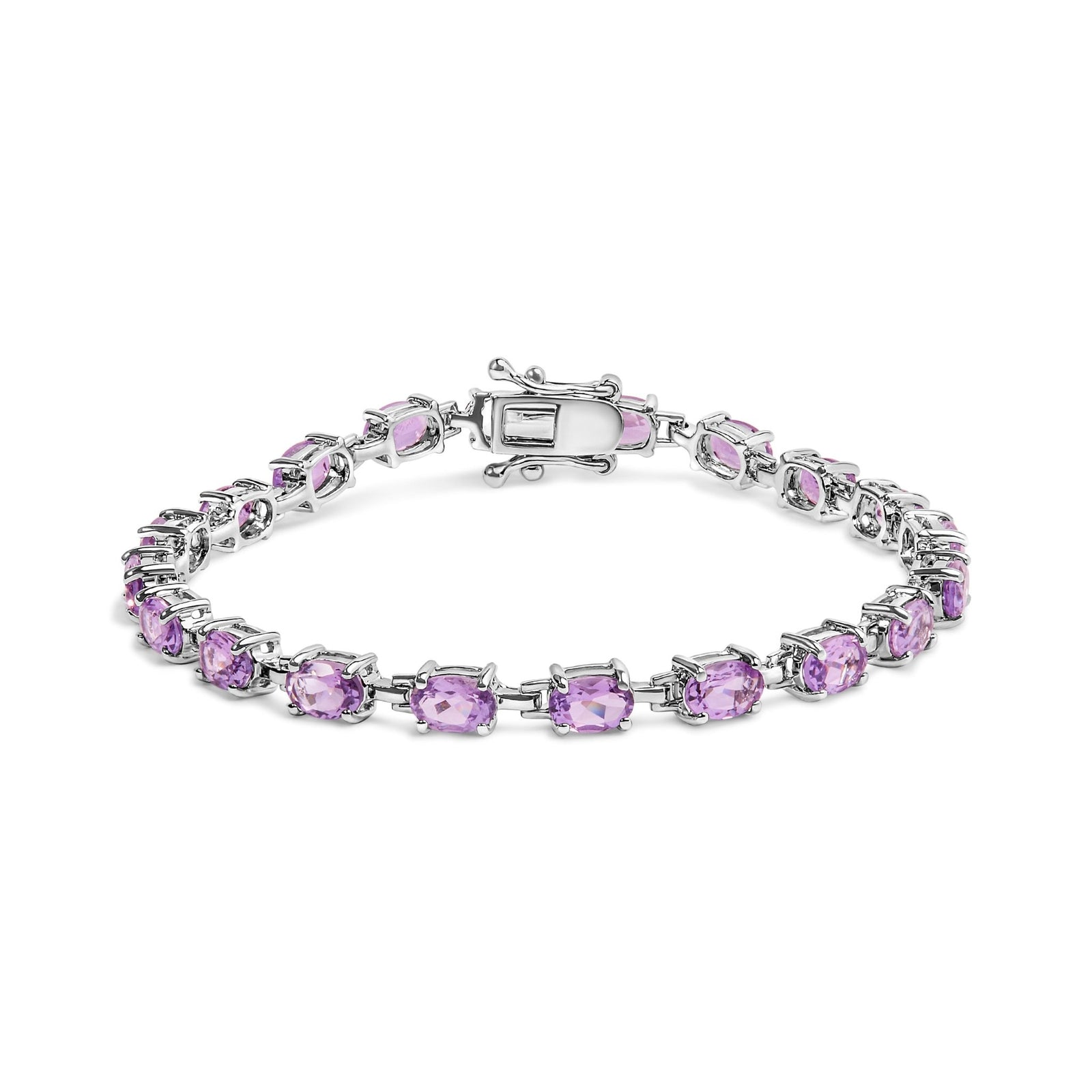 .925 Sterling Silver 8 1/2 Cttw Oval Shaped Purple Amethyst Link Bracelet - 7" Inches - LinkagejewelrydesignLinkagejewelrydesign