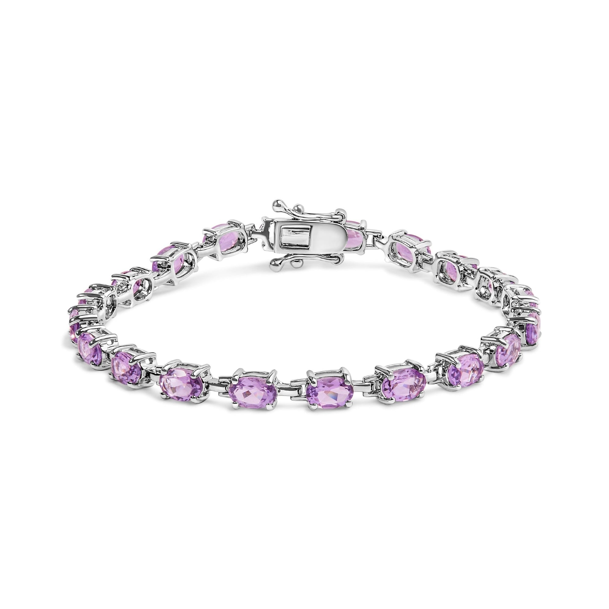 .925 Sterling Silver 8 1/2 Cttw Oval Shaped Purple Amethyst Link Bracelet - 7" Inches - LinkagejewelrydesignLinkagejewelrydesign