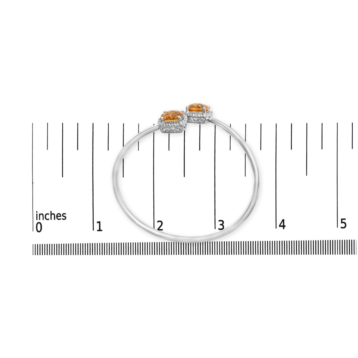 .925 Sterling Silver 8mm Cushion Cut Yellow Citrine Gemstone and Diamond Accent Split Bypass Bangle Bracelet (H - I Color, SI1 - SI2 Clarity) - Fits up to 7.75" Inches - LinkagejewelrydesignLinkagejewelrydesign