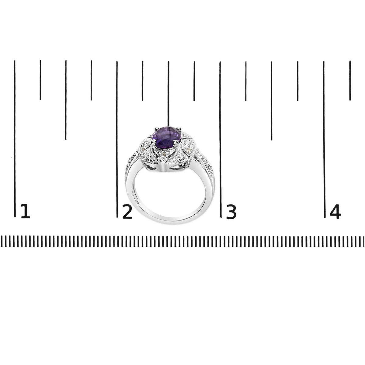 .925 Sterling Silver 9x7mm Oval Purple Amethyst and Round Diamond Accent Fashion Cocktail Ring (I - J Color, I1 - I2 Clarity) - LinkagejewelrydesignLinkagejewelrydesign
