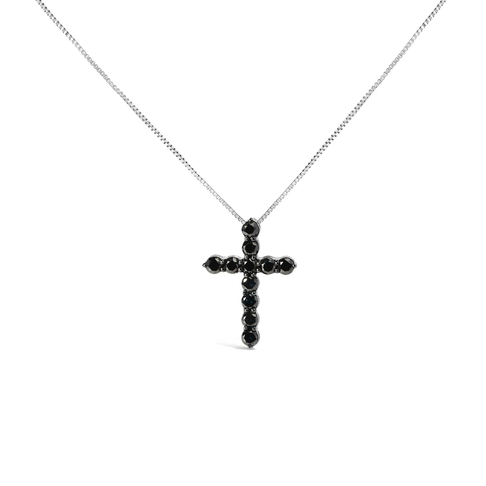 .925 Sterling Silver and Black Rhodium 1.0 Cttw Black Diamond Cross Pendant Necklace (Black Color, I2 - I3 Clarity) - 18" Inches - LinkagejewelrydesignLinkagejewelrydesign
