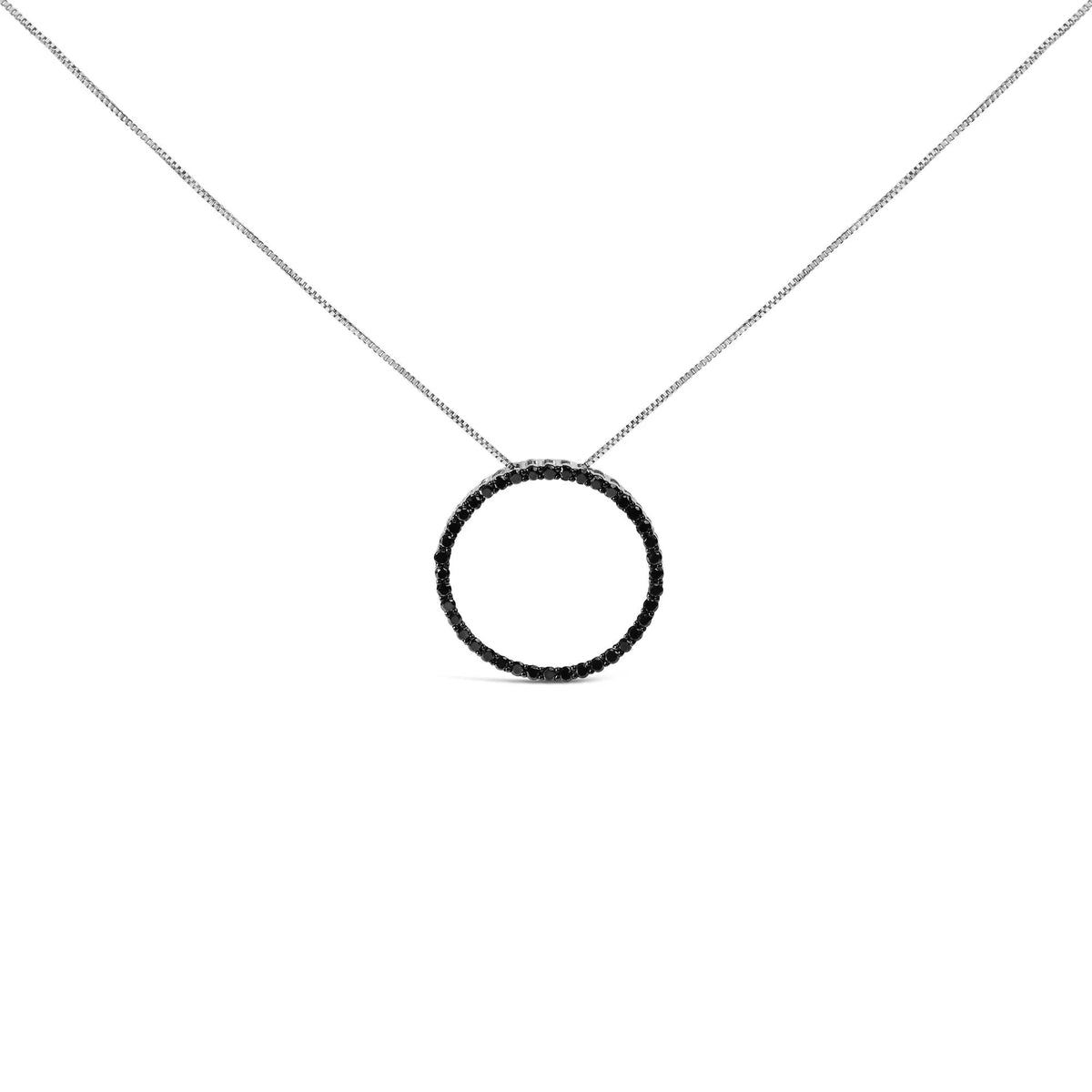.925 Sterling Silver Black Diamond Open Hoop Circle 18" Pendant Necklace (Black Color, I2 - I3 Clarity) - LinkagejewelrydesignLinkagejewelrydesign