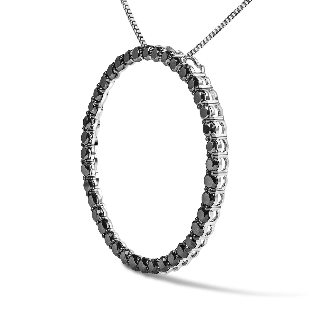 .925 Sterling Silver Black Diamond Open Hoop Circle 18" Pendant Necklace (Black Color, I2 - I3 Clarity) - LinkagejewelrydesignLinkagejewelrydesign