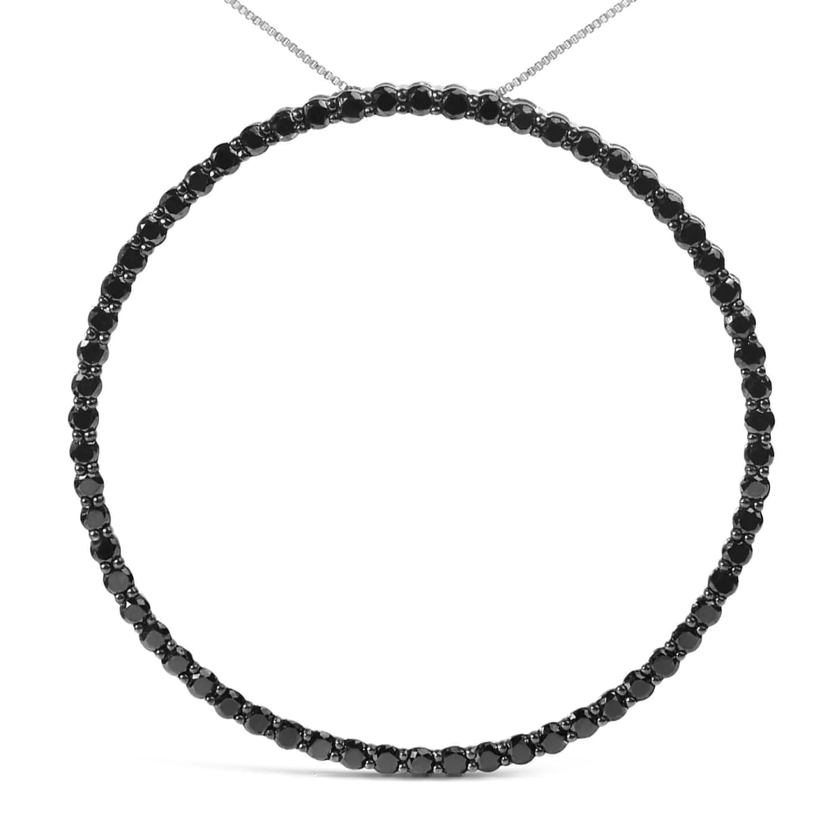 .925 Sterling Silver Black Diamond Open Hoop Circle 18" Pendant Necklace (Black Color, I2 - I3 Clarity) - LinkagejewelrydesignLinkagejewelrydesign