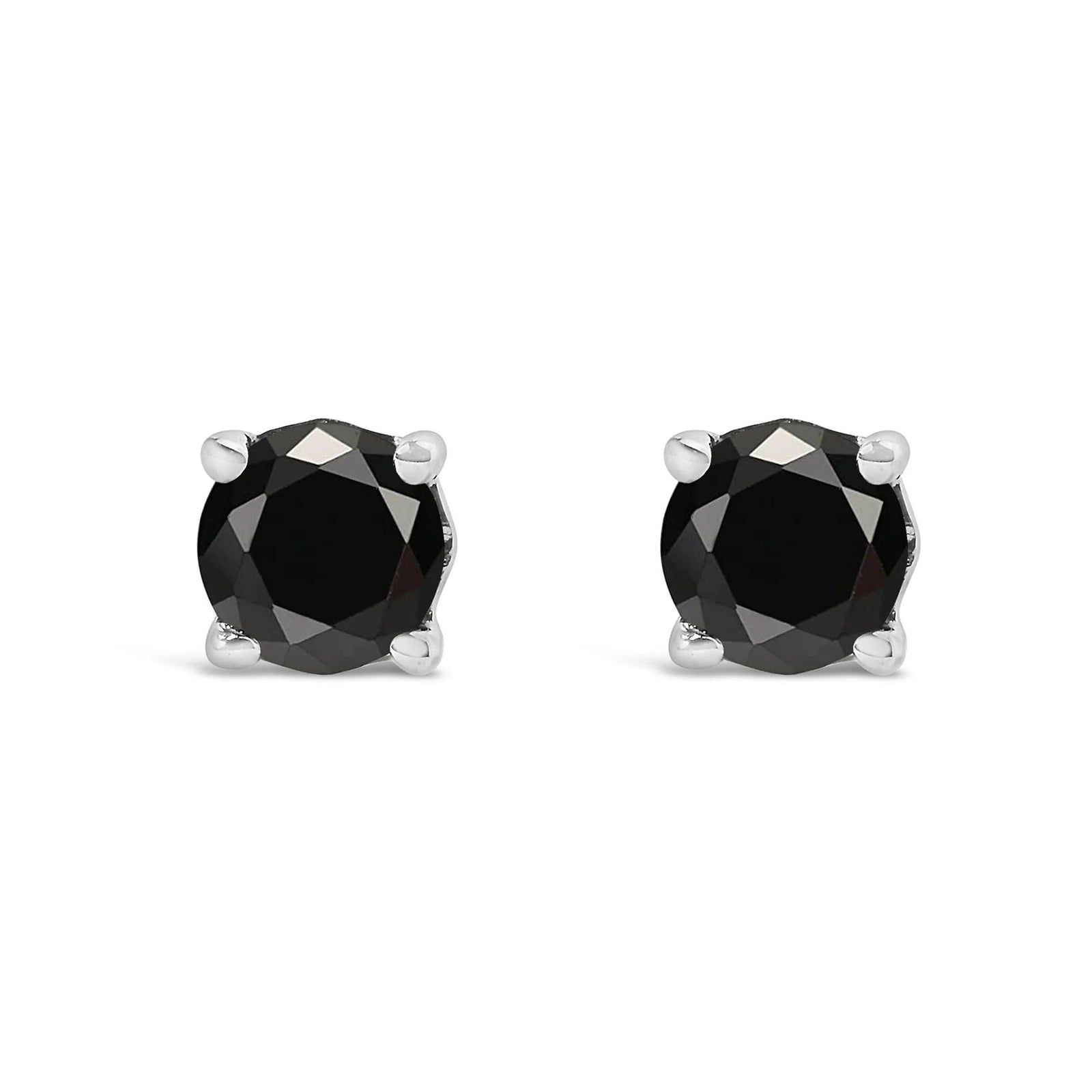.925 Sterling Silver Black Diamond Solitaire Stud Earrings (Black Color, I2 - I3 Clarity) - LinkagejewelrydesignLinkagejewelrydesign
