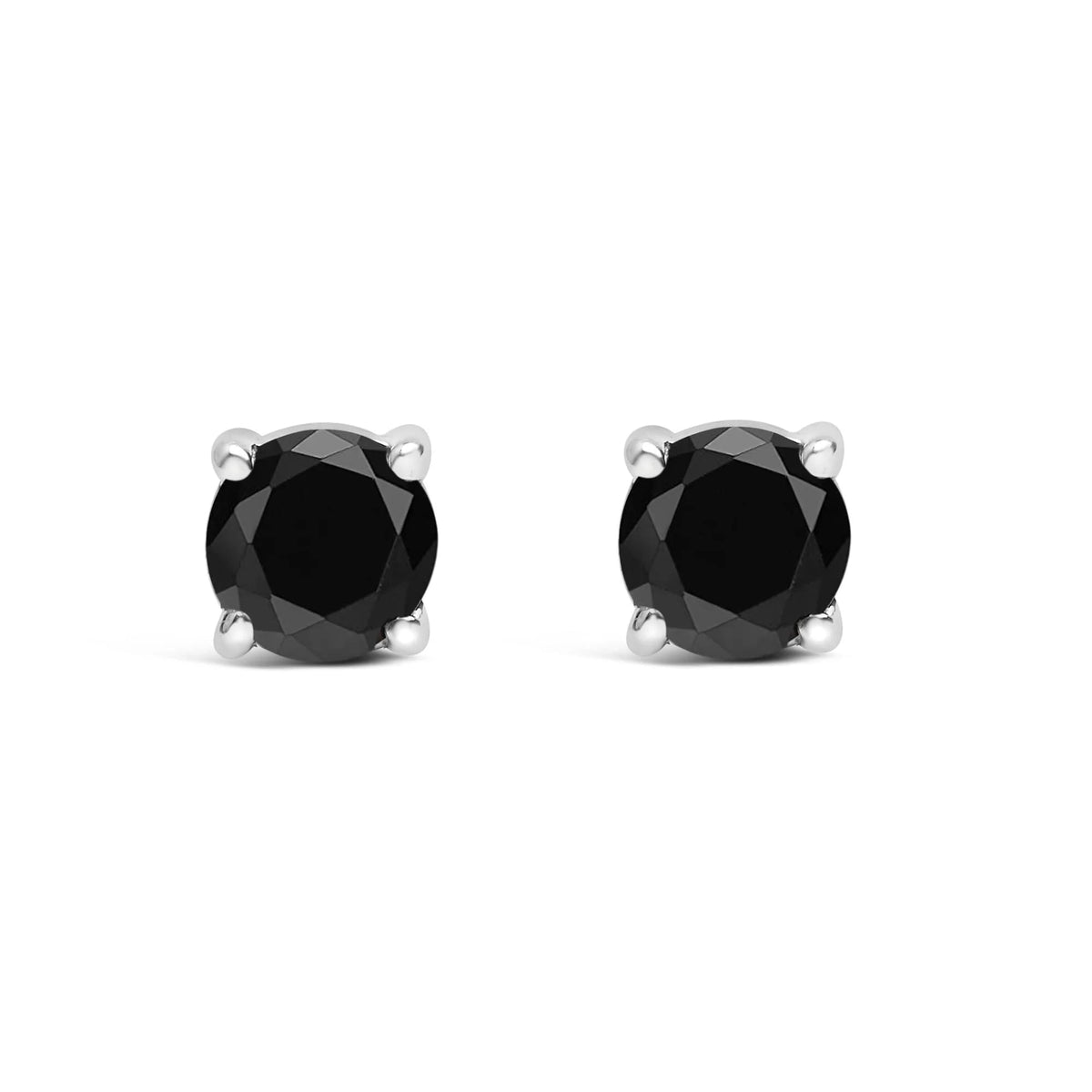 .925 Sterling Silver Black Diamond Solitaire Stud Earrings (Black Color, I2 - I3 Clarity) - LinkagejewelrydesignLinkagejewelrydesign