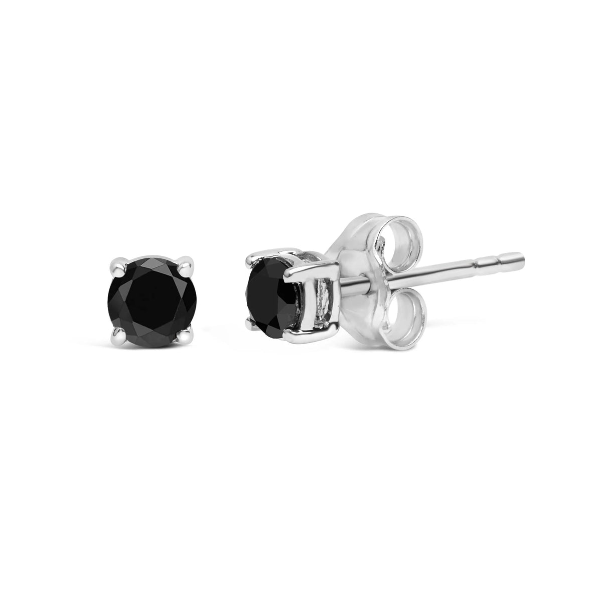 .925 Sterling Silver Black Diamond Solitaire Stud Earrings (Black Color, I2 - I3 Clarity) - LinkagejewelrydesignLinkagejewelrydesign