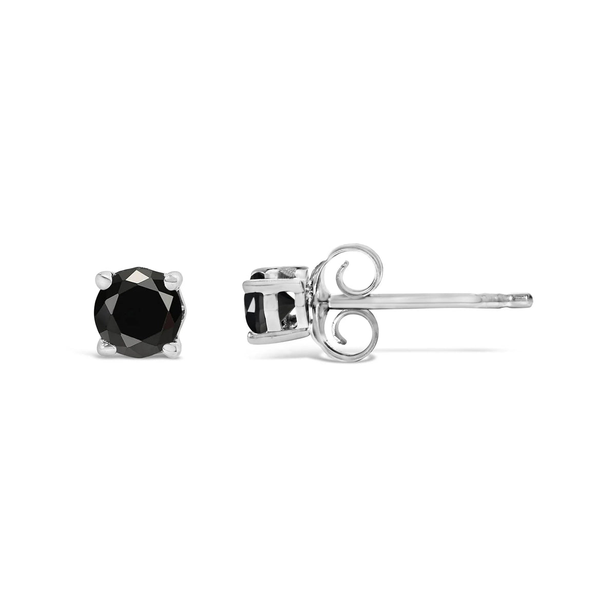 .925 Sterling Silver Black Diamond Solitaire Stud Earrings (Black Color, I2 - I3 Clarity) - LinkagejewelrydesignLinkagejewelrydesign