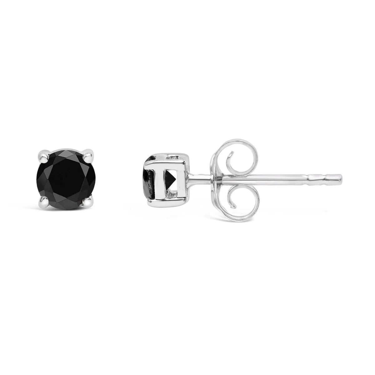 .925 Sterling Silver Black Diamond Solitaire Stud Earrings (Black Color, I2 - I3 Clarity) - LinkagejewelrydesignLinkagejewelrydesign