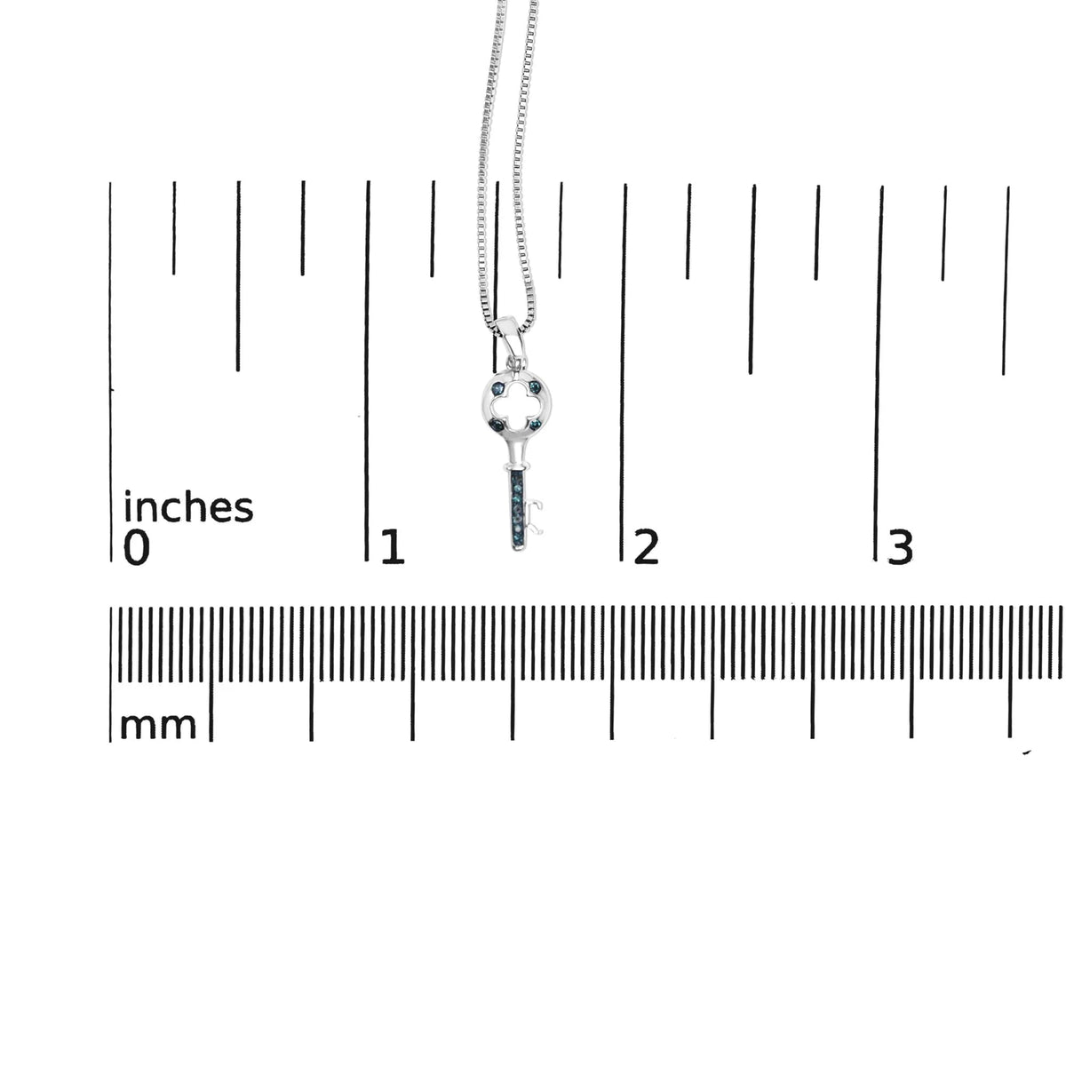 .925 Sterling Silver Blue Diamond Accent Key Pendant Necklace (Blue Color, I2 - I3 Clarity) - 18&quot; Inches - LinkagejewelrydesignLinkagejewelrydesign