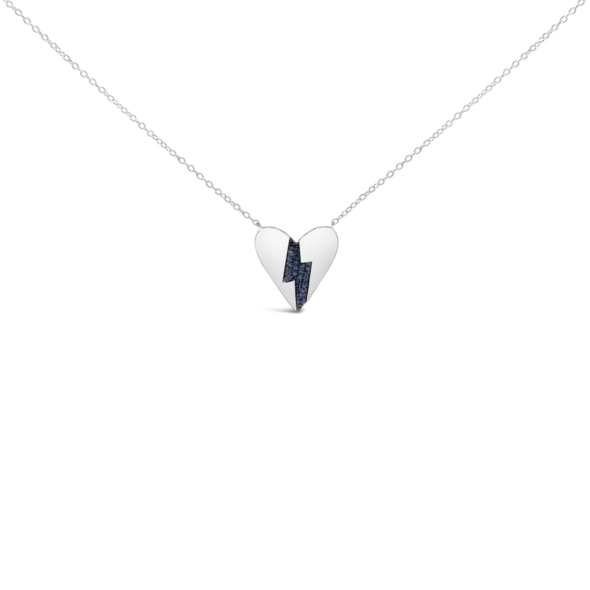 .925 Sterling Silver Blue Diamond Broken Heart Pendant Necklace (H - I Color, I1 - I2 Clarity) - 18&quot; Inches - LinkagejewelrydesignLinkagejewelrydesign