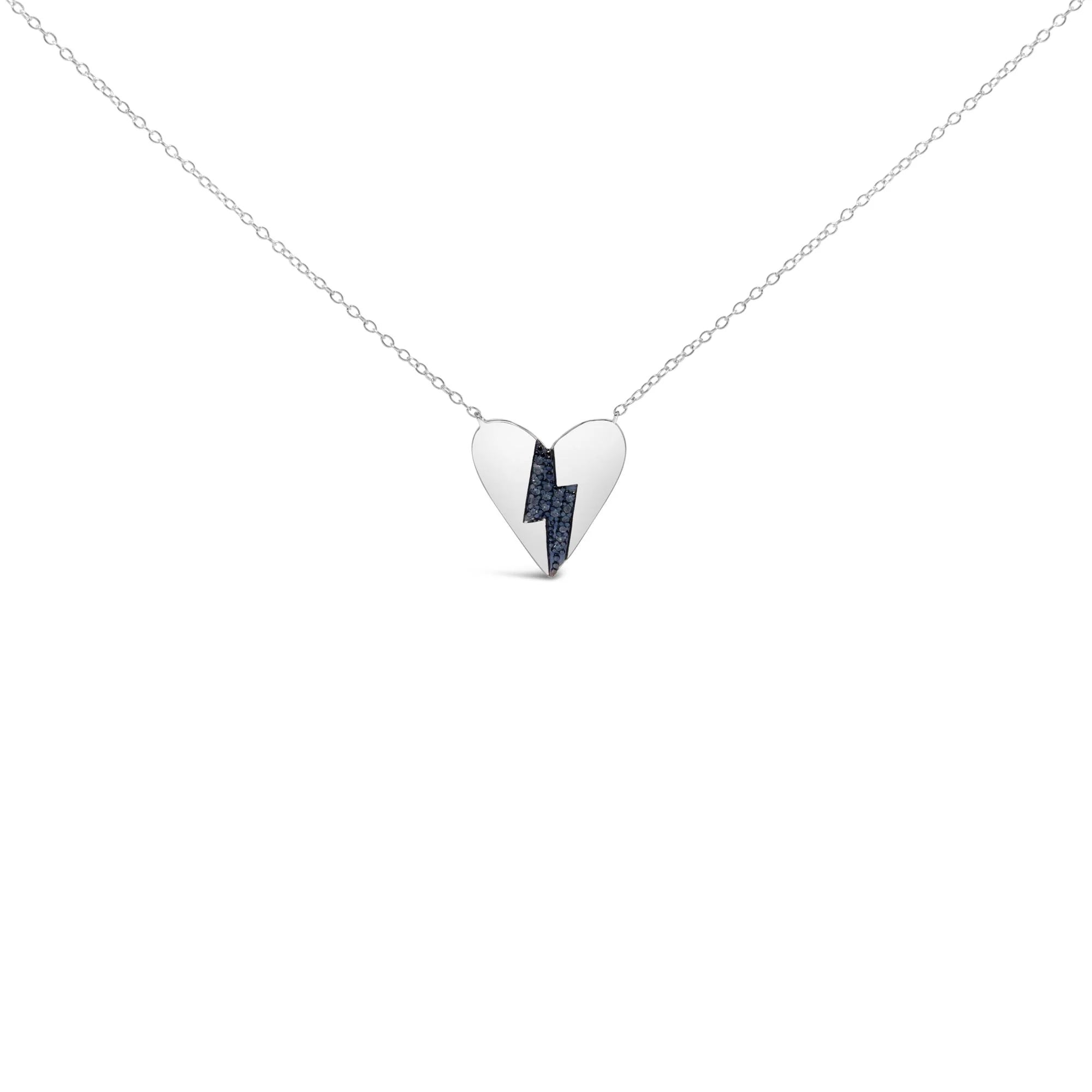 .925 Sterling Silver Blue Diamond Broken Heart Pendant Necklace (H - I Color, I1 - I2 Clarity) - 18" Inches - LinkagejewelrydesignLinkagejewelrydesign