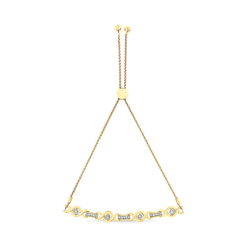 .925 Sterling Silver Channel Set Diamond Accent Twist 4” - 10” Adjustable Bolo Bracelet (I - J Color, I3 Clarity) - LinkagejewelrydesignLinkagejewelrydesign