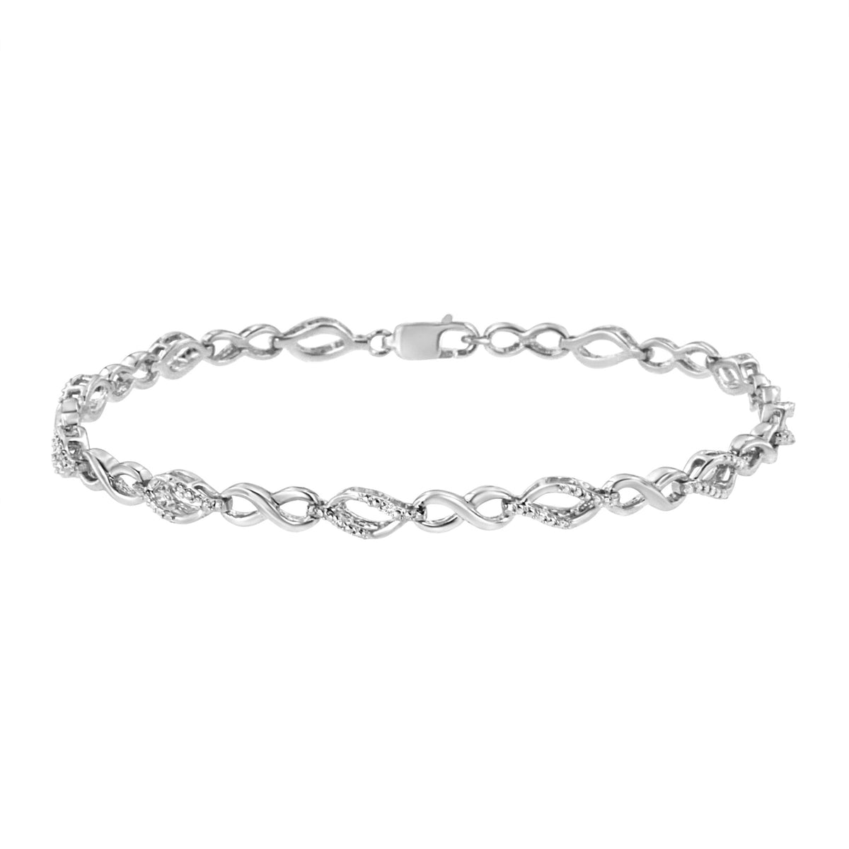 .925 Sterling Silver Diamond Accent Alternating Infinity Shape and Pear Shape Link Bracelet (I - J Color, I3 Clarity) - 7.25" Inches - LinkagejewelrydesignLinkagejewelrydesign