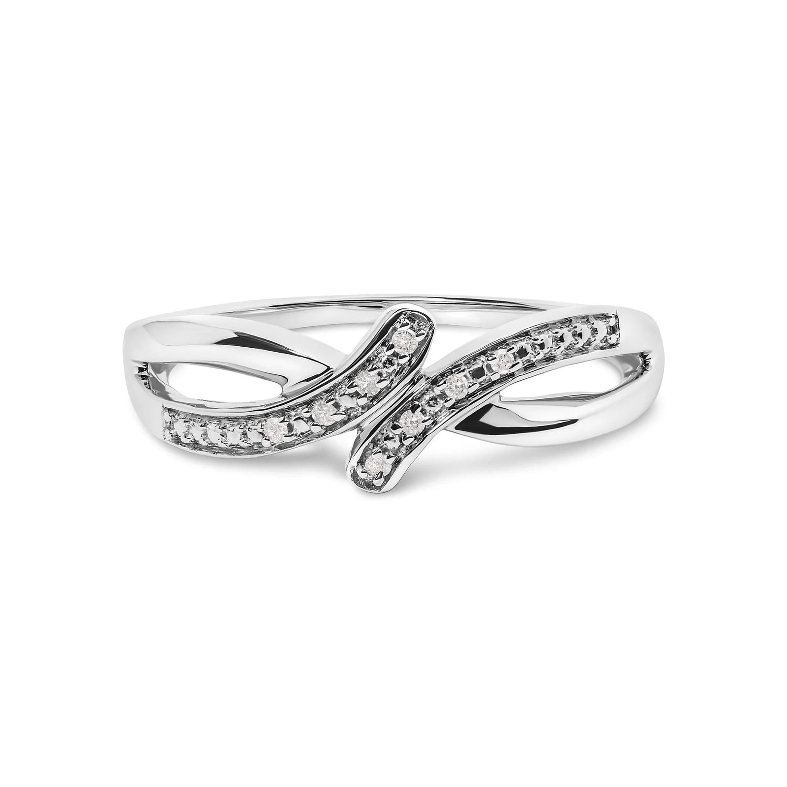 925 Sterling Silver Diamond Accent Bypass and Split Shank Band Ring (I - J Color, I2 - I3 Clarity) - LinkagejewelrydesignLinkagejewelrydesign