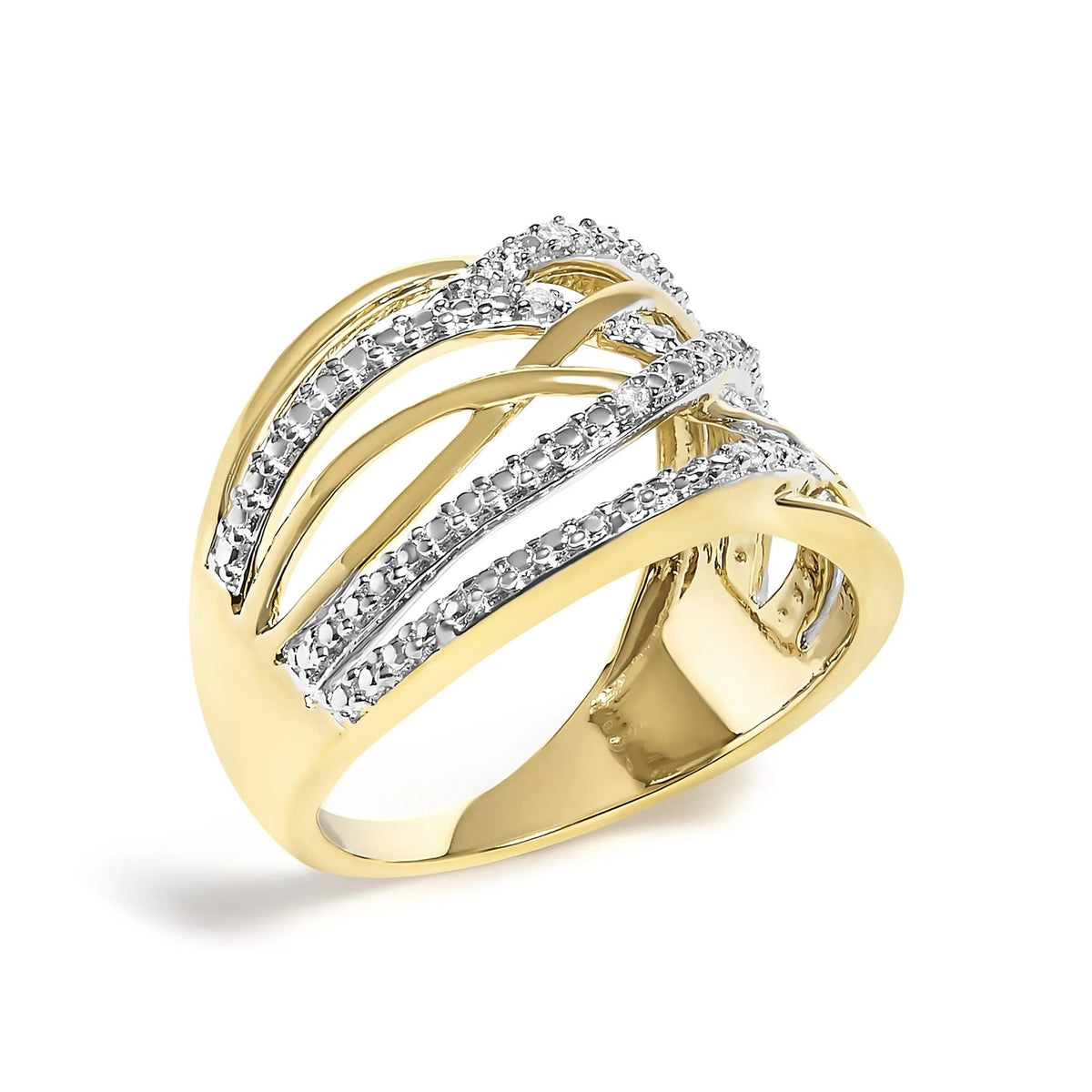 .925 Sterling Silver Diamond Accent Crossover Ring (I - J Color, I2 - I3 Clarity) - LinkagejewelrydesignLinkagejewelrydesign