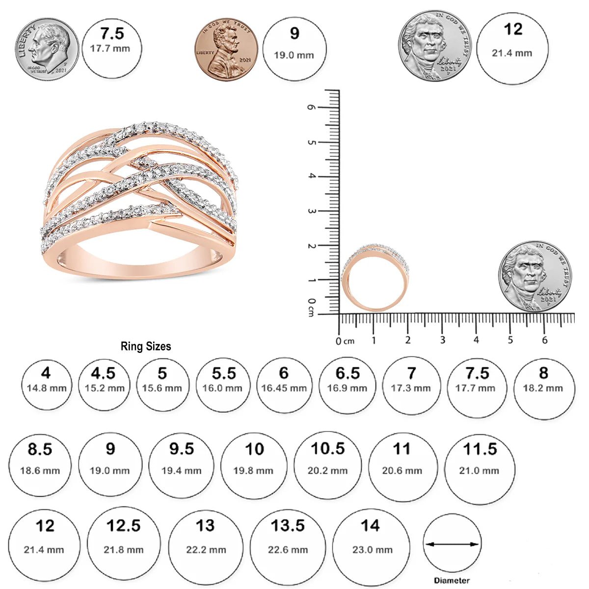 .925 Sterling Silver Diamond Accent Crossover Ring (I - J Color, I2 - I3 Clarity) - LinkagejewelrydesignLinkagejewelrydesign