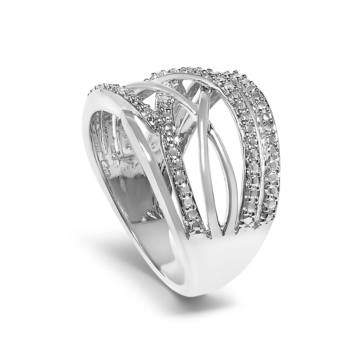 .925 Sterling Silver Diamond Accent Crossover Ring (I - J Color, I2 - I3 Clarity) - LinkagejewelrydesignLinkagejewelrydesign