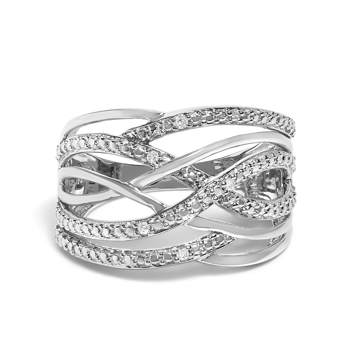 .925 Sterling Silver Diamond Accent Crossover Ring (I - J Color, I2 - I3 Clarity) - LinkagejewelrydesignLinkagejewelrydesign