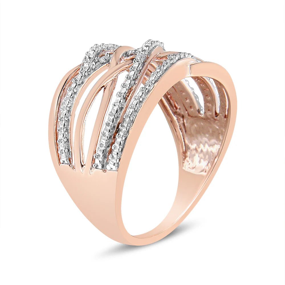.925 Sterling Silver Diamond Accent Crossover Ring (I - J Color, I2 - I3 Clarity) - LinkagejewelrydesignLinkagejewelrydesign