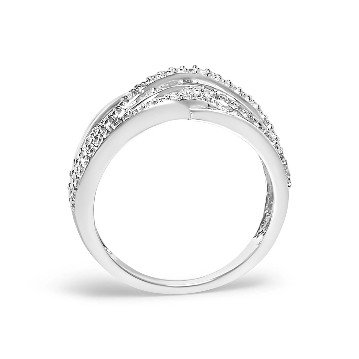 .925 Sterling Silver Diamond Accent Crossover Ring (I - J Color, I2 - I3 Clarity) - LinkagejewelrydesignLinkagejewelrydesign