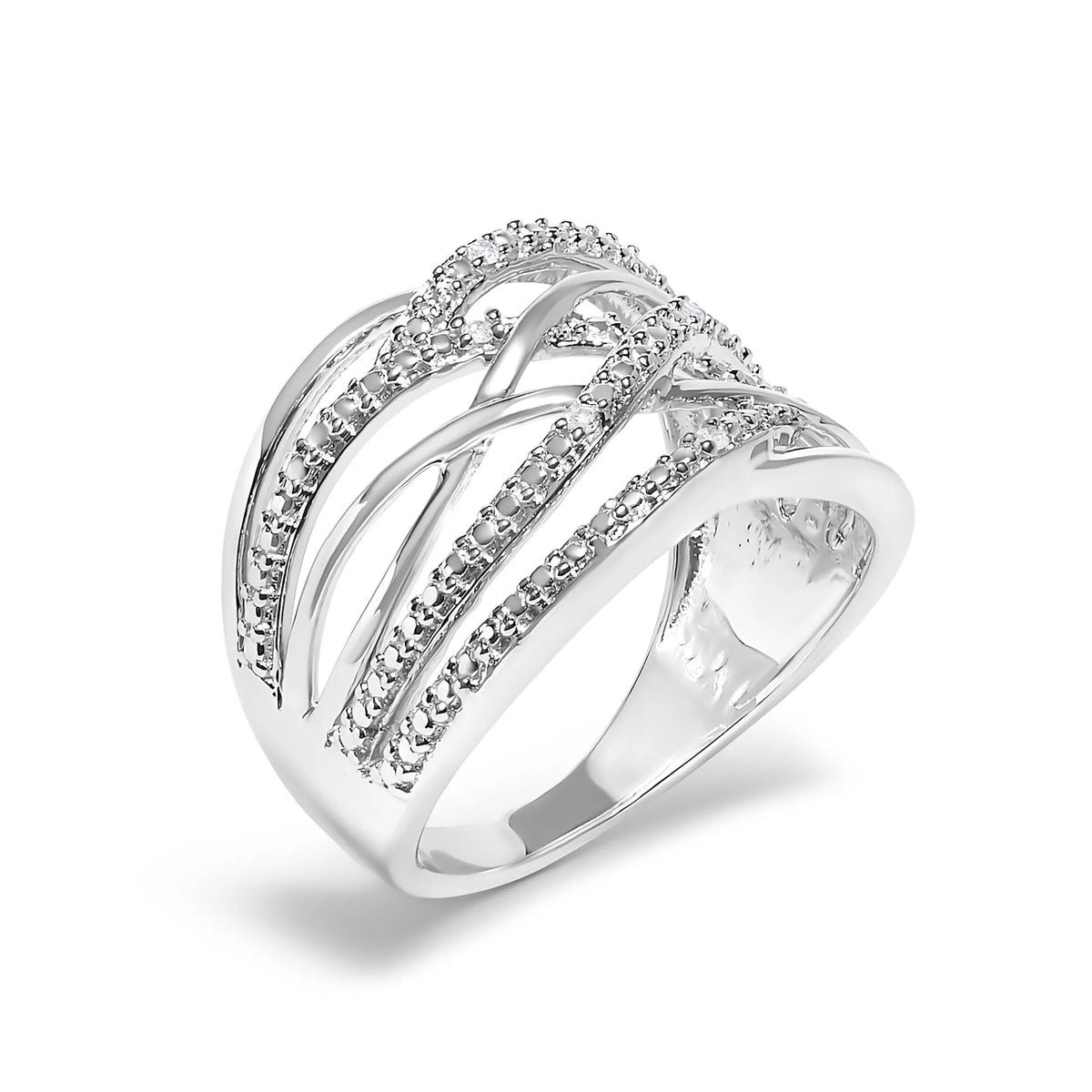 .925 Sterling Silver Diamond Accent Crossover Ring (I - J Color, I2 - I3 Clarity) - LinkagejewelrydesignLinkagejewelrydesign