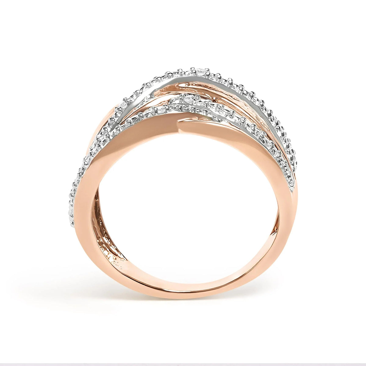 .925 Sterling Silver Diamond Accent Crossover Ring (I - J Color, I2 - I3 Clarity) - LinkagejewelrydesignLinkagejewelrydesign