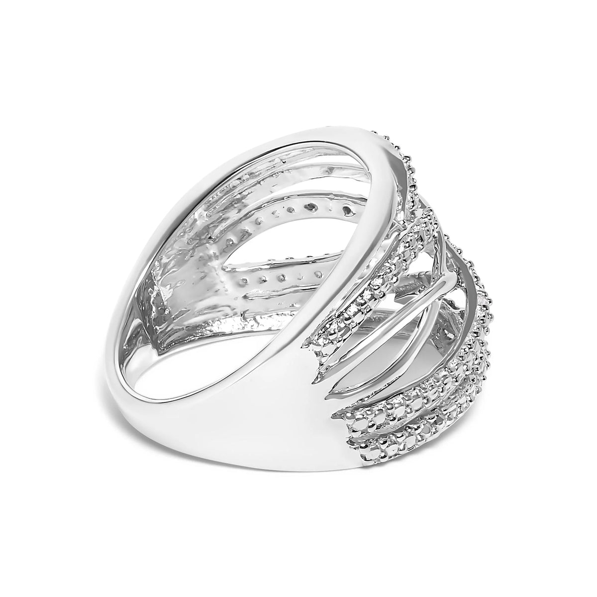 .925 Sterling Silver Diamond Accent Crossover Ring (I - J Color, I2 - I3 Clarity) - LinkagejewelrydesignLinkagejewelrydesign