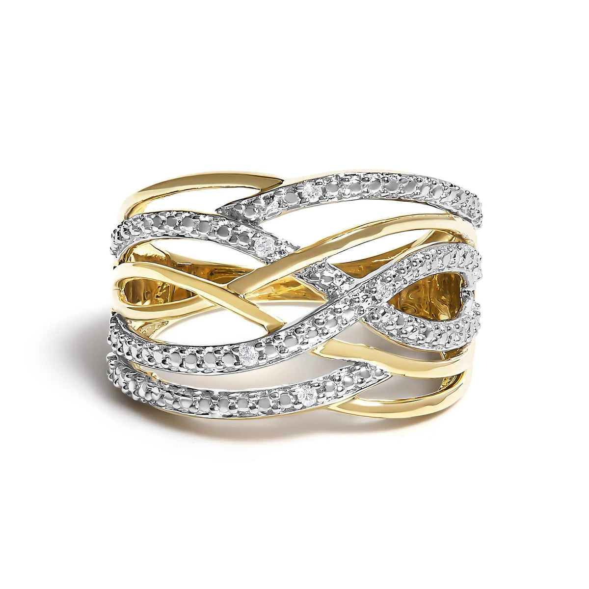.925 Sterling Silver Diamond Accent Crossover Ring (I - J Color, I2 - I3 Clarity) - LinkagejewelrydesignLinkagejewelrydesign