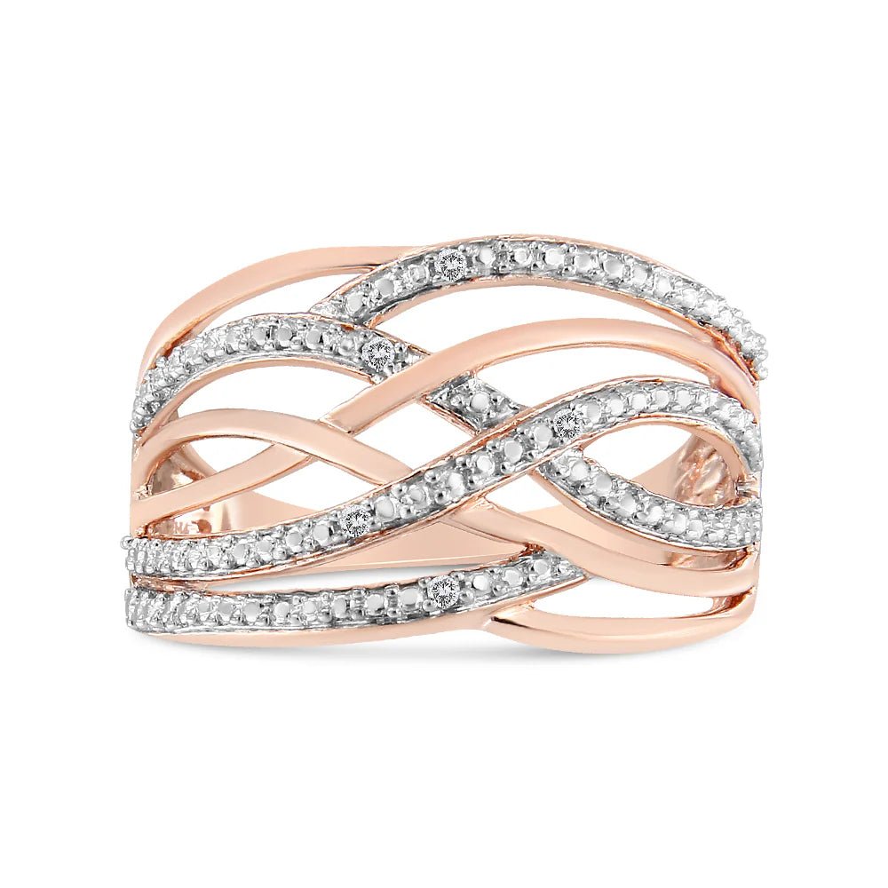 .925 Sterling Silver Diamond Accent Crossover Ring (I - J Color, I2 - I3 Clarity) - LinkagejewelrydesignLinkagejewelrydesign