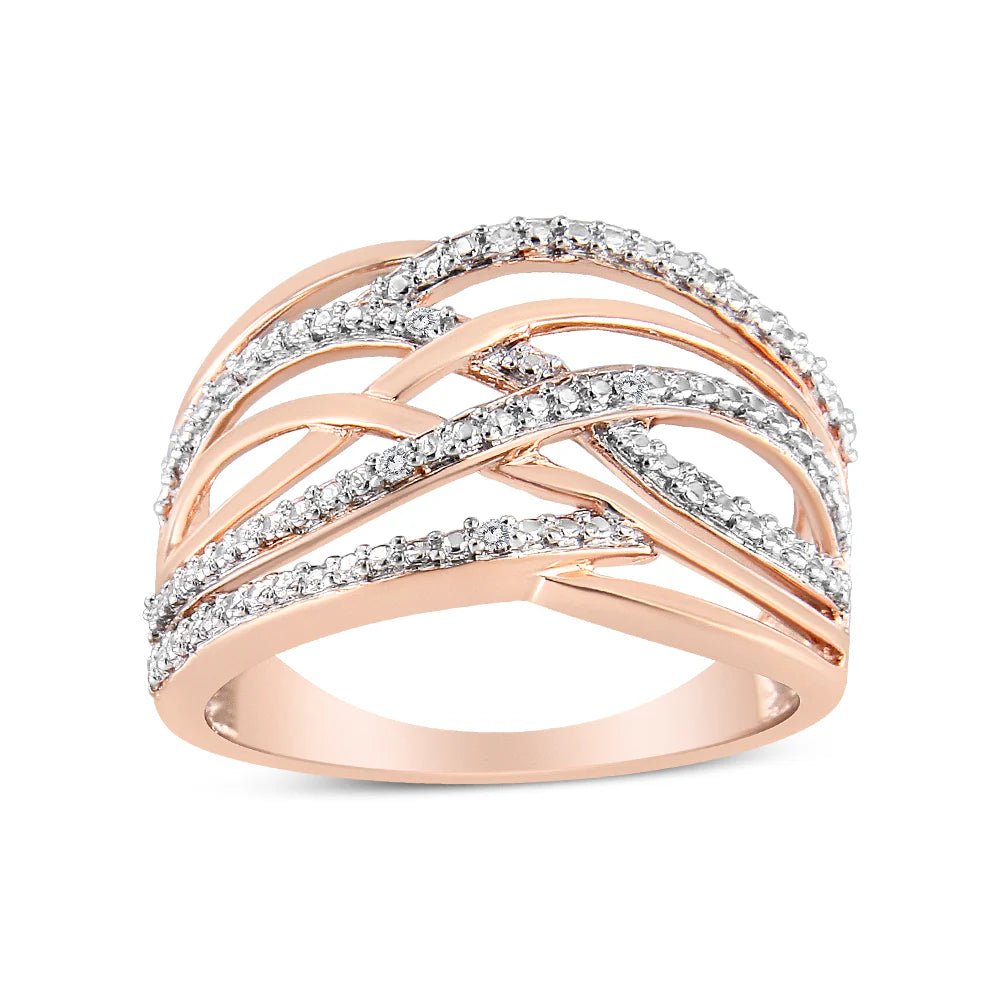 .925 Sterling Silver Diamond Accent Crossover Ring (I - J Color, I2 - I3 Clarity) - LinkagejewelrydesignLinkagejewelrydesign