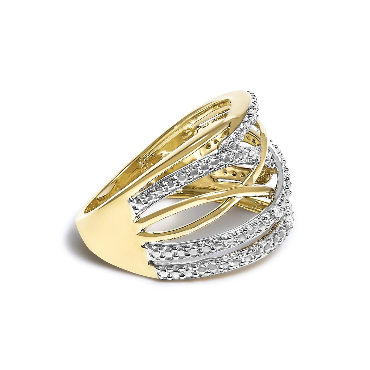 .925 Sterling Silver Diamond Accent Crossover Ring (I - J Color, I2 - I3 Clarity) - LinkagejewelrydesignLinkagejewelrydesign