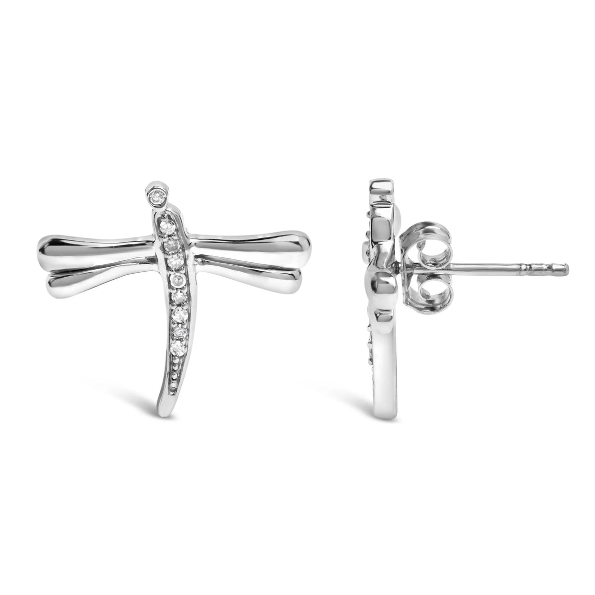 .925 Sterling Silver Diamond Accent Dragonfly Stud Earrings (I - J Color, I2 - I3 Clarity) - LinkagejewelrydesignLinkagejewelrydesign