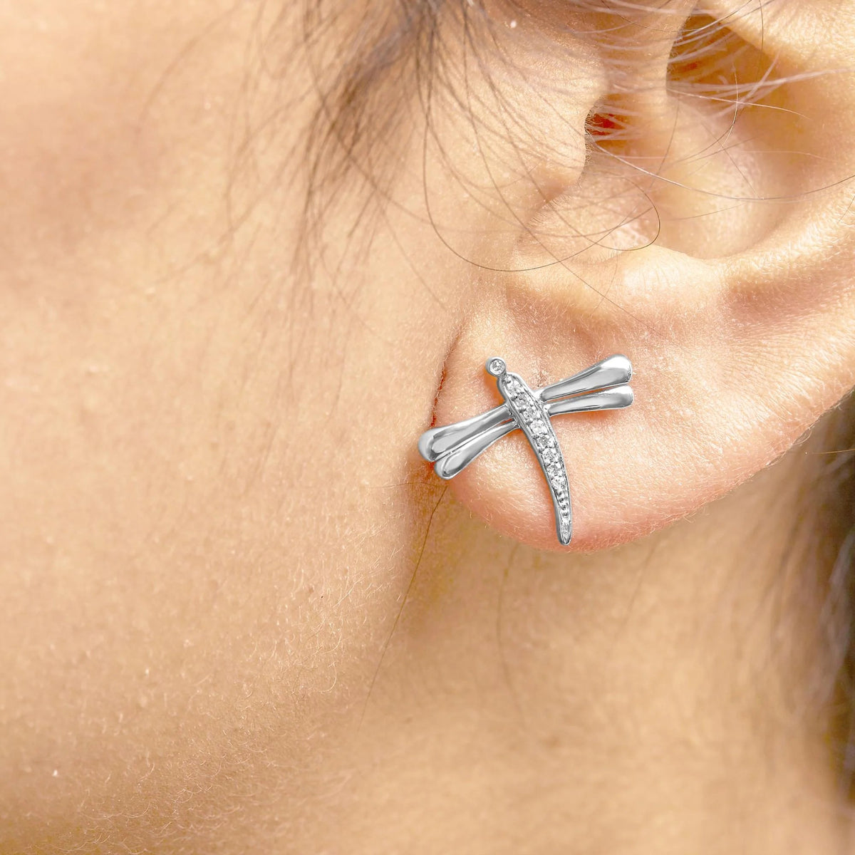 .925 Sterling Silver Diamond Accent Dragonfly Stud Earrings (I - J Color, I2 - I3 Clarity) - LinkagejewelrydesignLinkagejewelrydesign
