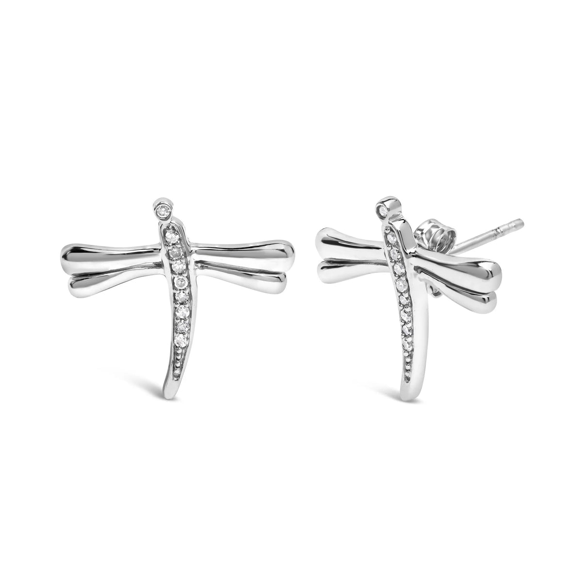 .925 Sterling Silver Diamond Accent Dragonfly Stud Earrings (I - J Color, I2 - I3 Clarity) - LinkagejewelrydesignLinkagejewelrydesign