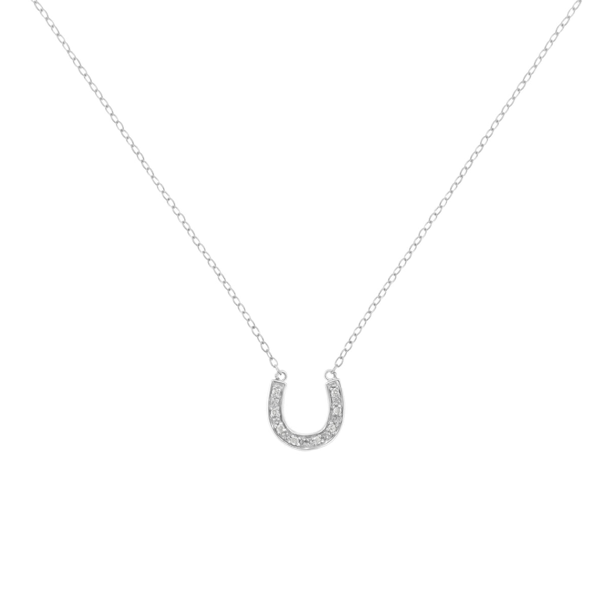 .925 Sterling Silver Diamond Accent Horseshoe U Shape 18&quot; Pendant Necklace (H - I Clarity, I2 - I3 Color) - LinkagejewelrydesignLinkagejewelrydesign