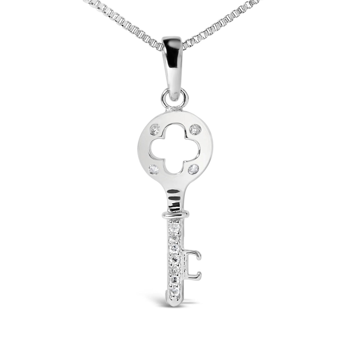 .925 Sterling Silver Diamond Accent Key Pendant Necklace (I - J Color, I2 - I3 Clarity) - 18&quot; Inches - LinkagejewelrydesignLinkagejewelrydesign