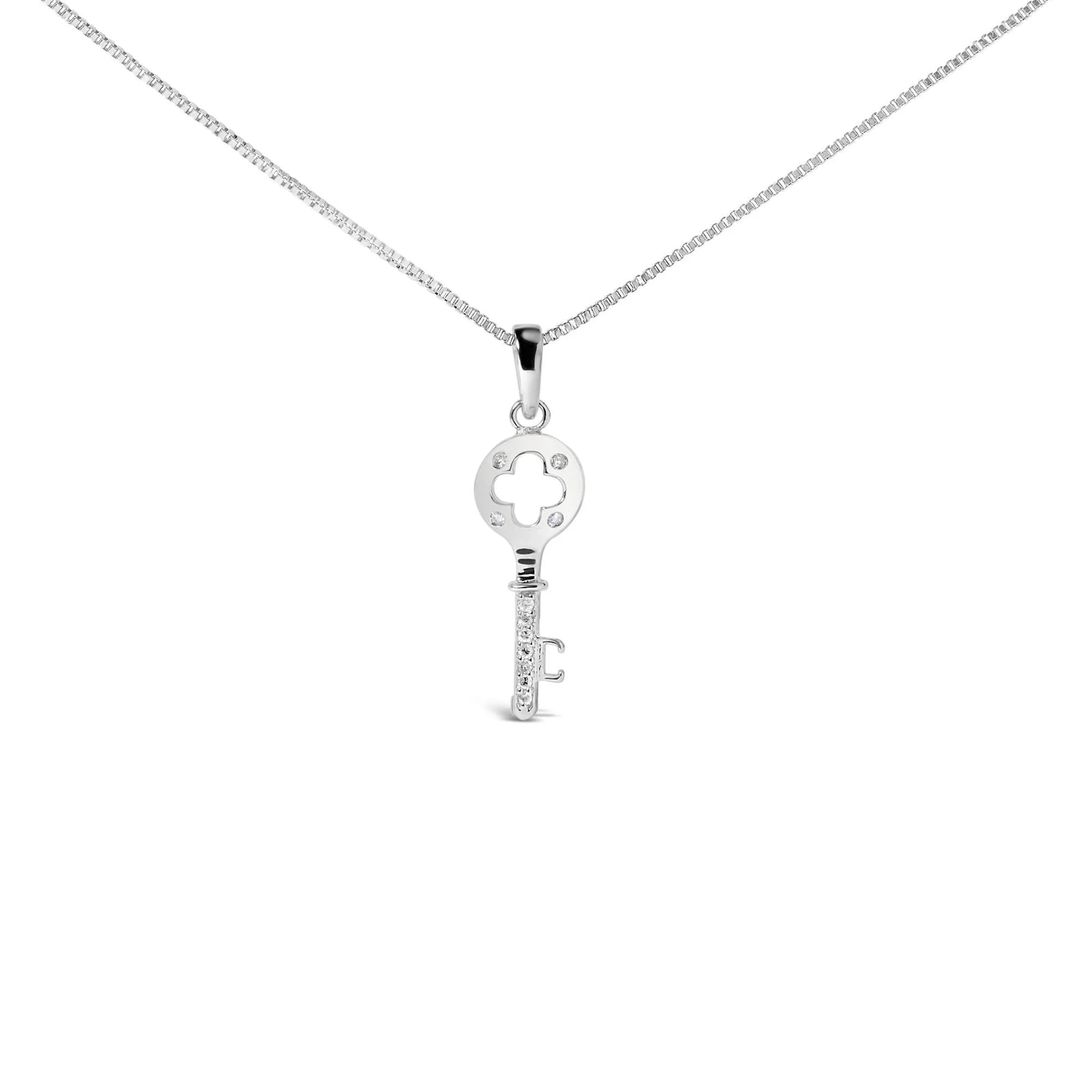 .925 Sterling Silver Diamond Accent Key Pendant Necklace (I - J Color, I2 - I3 Clarity) - 18" Inches - LinkagejewelrydesignLinkagejewelrydesign