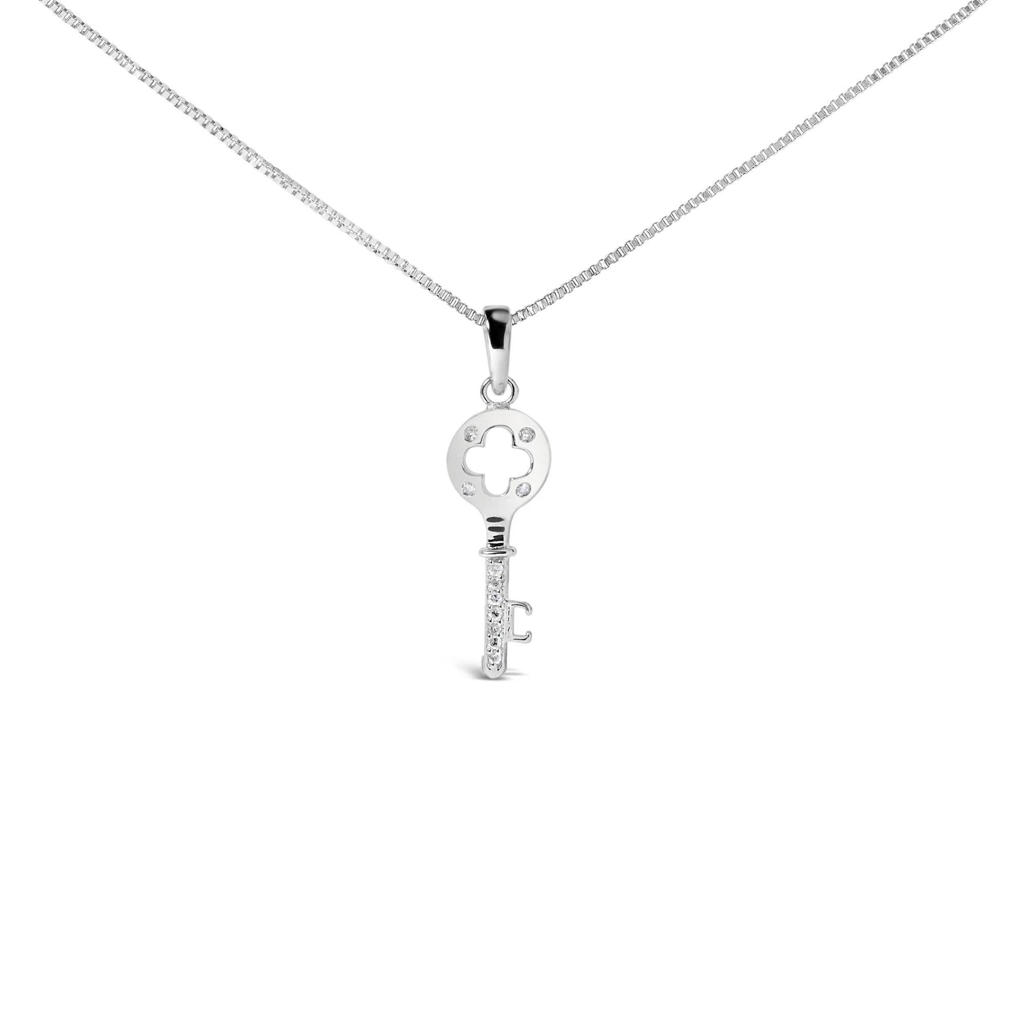 .925 Sterling Silver Diamond Accent Key Pendant Necklace (I - J Color, I2 - I3 Clarity) - 18" Inches - LinkagejewelrydesignLinkagejewelrydesign
