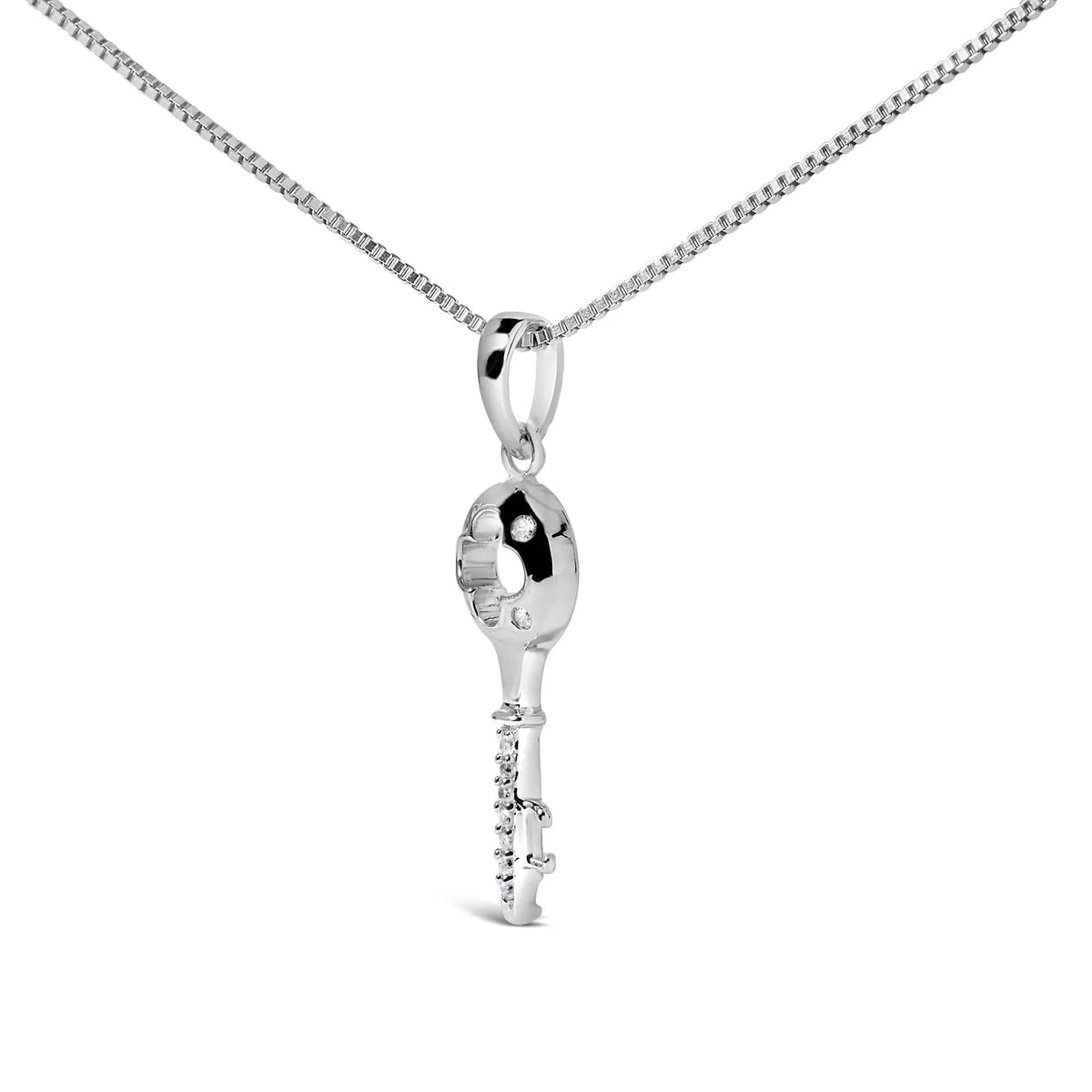 .925 Sterling Silver Diamond Accent Key Pendant Necklace (I - J Color, I2 - I3 Clarity) - 18&quot; Inches - LinkagejewelrydesignLinkagejewelrydesign