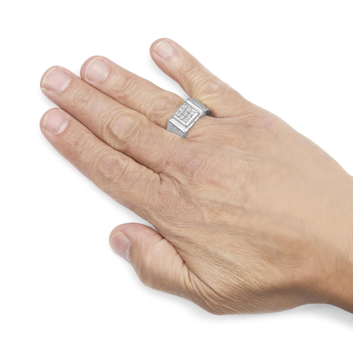.925 Sterling Silver Diamond Accent Miracle - Set 9 Stone Ridged Band Gentlemen's Fashion Ring (I - J Color, I3 Clarity) - Size 10 - LinkagejewelrydesignLinkagejewelrydesign